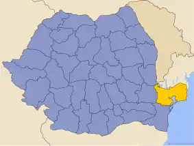 Карта Румынии с выделенным жудецем Тулча