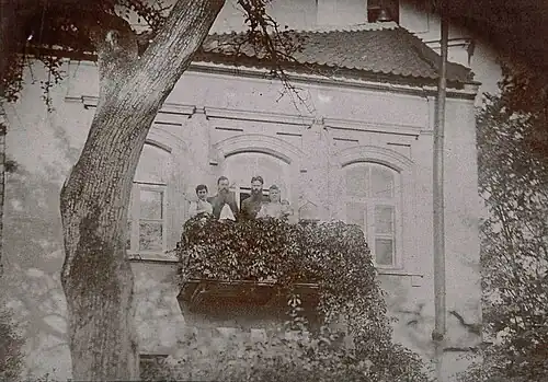 Владельцы усадьбы на балконе дома