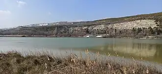 Вид на Балчишка-Тузлу с юго-восточного берега в начале марта 2021 года