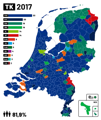 Муниципалитеты (жёлто-зелёный цвет), выигранные GL на выборах 2017 года