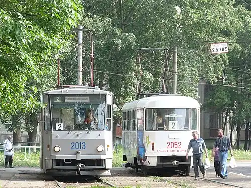 Трамваи маршрута № 2 на ост. Северный рынок