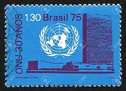 Почтовая марка Бразилии (Федеративной Республики Бразилия), 2020 год. 75 лет ООН
