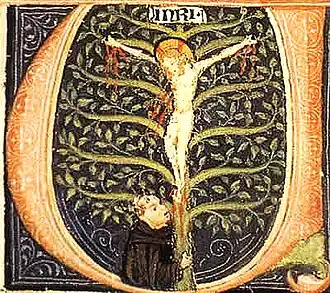 Убертино да Казале, автор латинского сочинения «Древо жизни Иисуса Христа распятого» (миниатюра 1485 г.)