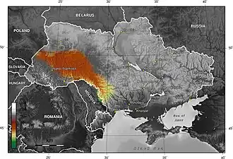 Подольская возвышенность обозначена цветом