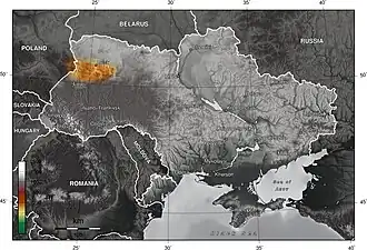 Волынская возвышенность обозначена цветом