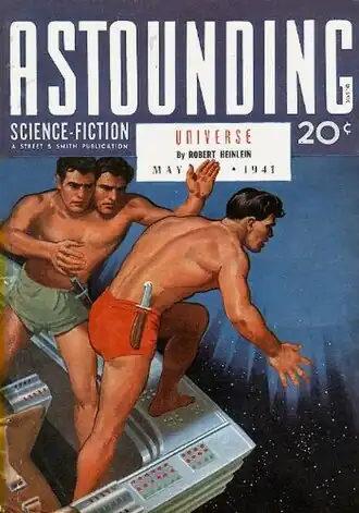 Обложка первоиздания в Astounding Science Fiction, май 1941, художник Хьюберт Роджерс. Слева направо: Джо-Джим Грегори, Хью Хойланд