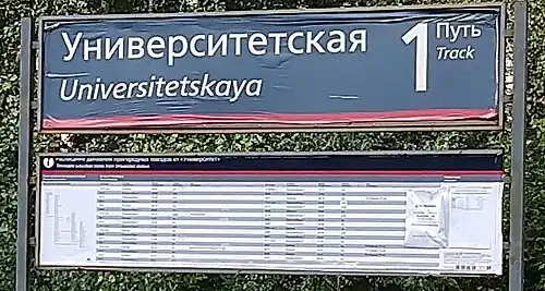 Табличка с названием платформы «Университетская». 2020 год