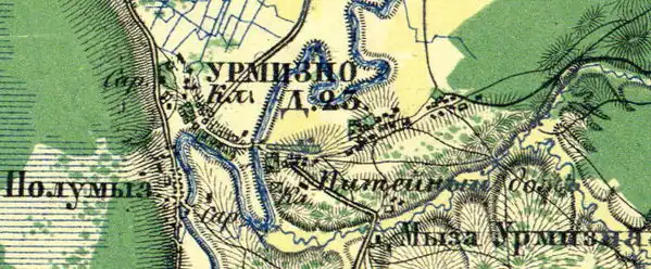 Деревня Урмизно на карте 1860 года