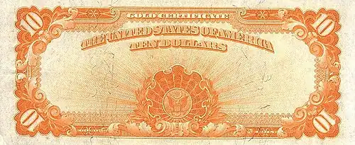 Десятидолларовый сертификат 1907 года, реверс