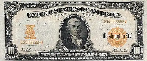 Десятидолларовый сертификат 1907 года, аверс