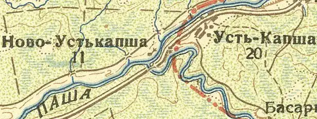 Деревня Усть-Капша на карте 1932 года