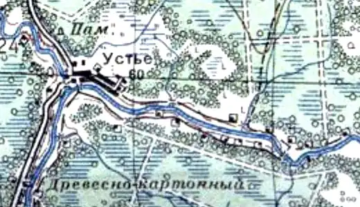 Деревня Устье на карте 1940 года