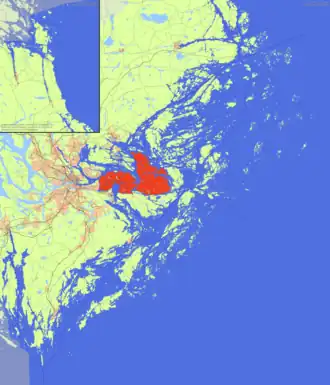 Карта острова Вермдё (красный цвет)