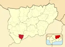 Расположение муниципалитета Вальдепеньяс-де-Хаэн на карте провинции