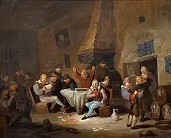 Сцена в таверне. Дерево, масло. Местонахождение не установлено