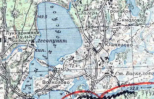 Земли деревни Васкелово на карте 1940 года
