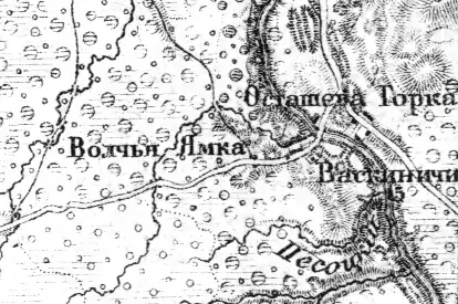 Деревня Осташева Горка на карте 1872 года