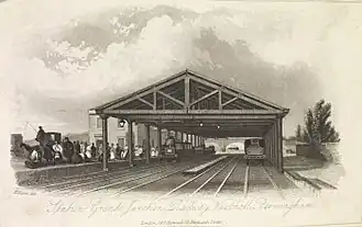 «Станция Воксхолл железной дороги Grand Junction Railway в Бирмингеме». Графюра Х. Харриса, 1841