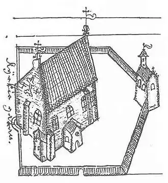 Кафедральный собор с колокольней в 1642 году