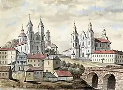 Церковь Воскресения Христова и костёл Св. Антония в Витебске на рисунке Наполеона Орды, 1875 г.