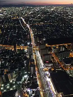 Ночной вид Осаки в южном направлении