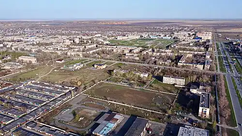 Вид с высоты (справа проспект Победы)