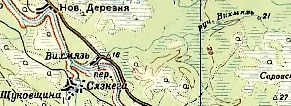 Деревня Вихмязь на карте 1940 года