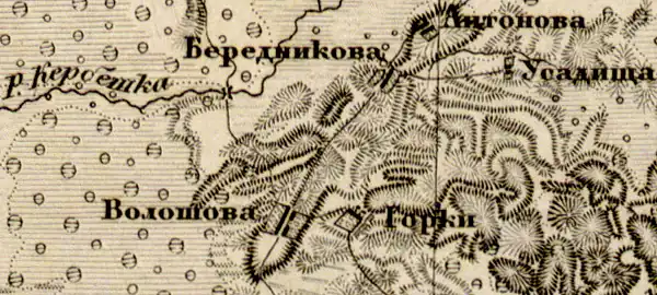 Деревня Бередниково на карте 1863 года