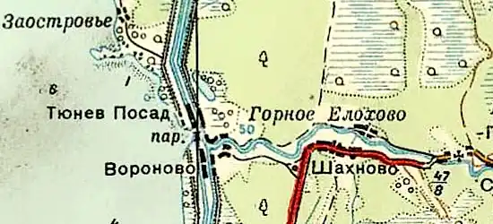 Деревня Горное Елохово на карте 1940 года