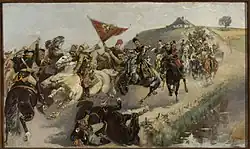 Стычка поляков (справа) с русской регулярной кавалерией (в мундирах, слева) времён Барской конфедерации