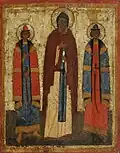 Икона с изображением Константина, отца и брата, написанная вскоре после их канонизации. Частный музей русской иконы