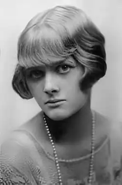 A black and white portrait of Daphne du Maurier