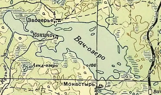 Деревня Заозерье на карте РККА 1940 года