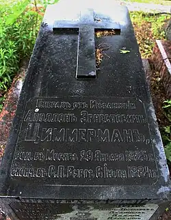 Могильная плита с указанием дат и мест рождения и смерти.