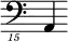{ \new Staff \with { \remove "Time_signature_engraver"} {\clef "bass_15" a,,,4}}