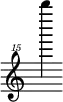 { \new Staff \with { \remove "Time_signature_engraver"} {\clef "treble^15" b''''''4}}