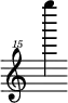 { \new Staff \with { \remove "Time_signature_engraver"} {\clef "treble^15" g''''''4}}