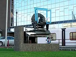 Karel Appel, 2001: 'Looking through the open window', sculpture in bronze - partly painted over; location: Utrecht, The Netherlands