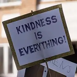 A person holding a kindness is everything sign.