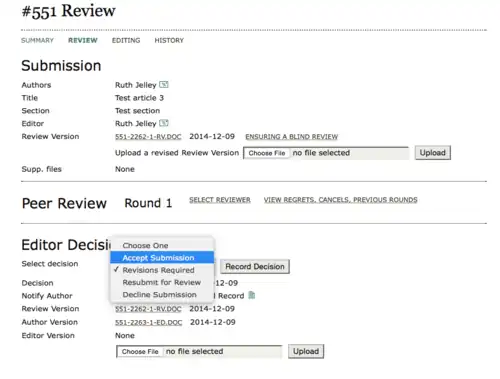 Step 2 of editorial decision recording on OJS