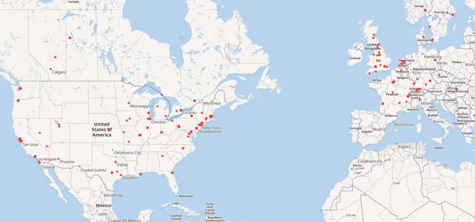 Страны, в которых живут люди и организации, связанные с созданием языков программирования (2020)